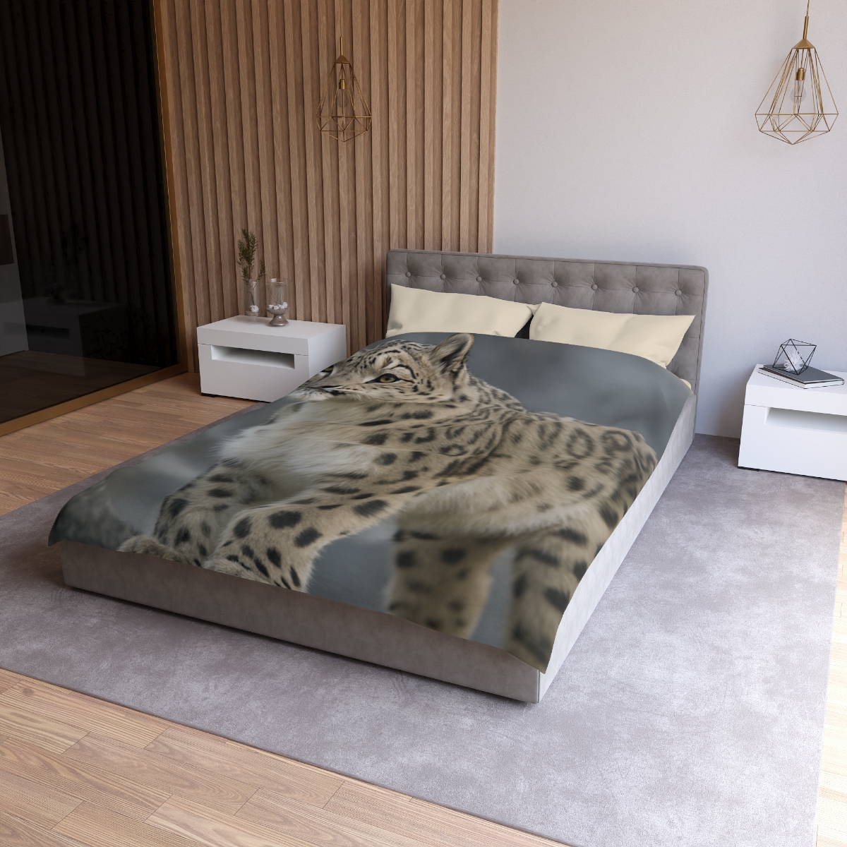 Snow Leopard Silent Summit designer printed duvets