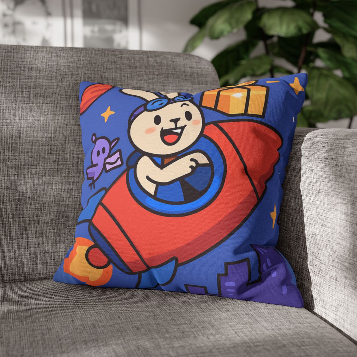 Rocket Rabbit Space Delivery soft cotton pillow cases