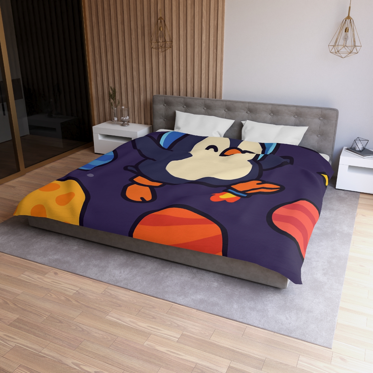 Planet Hopping Penguin Adventure stylish duvet covers