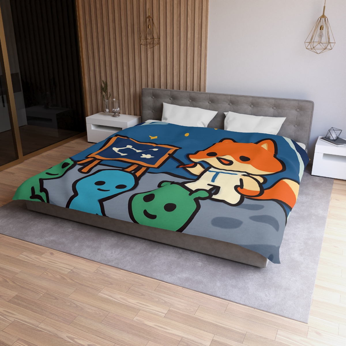 Comet Classroom With Curious Space Fox designer printed duvets