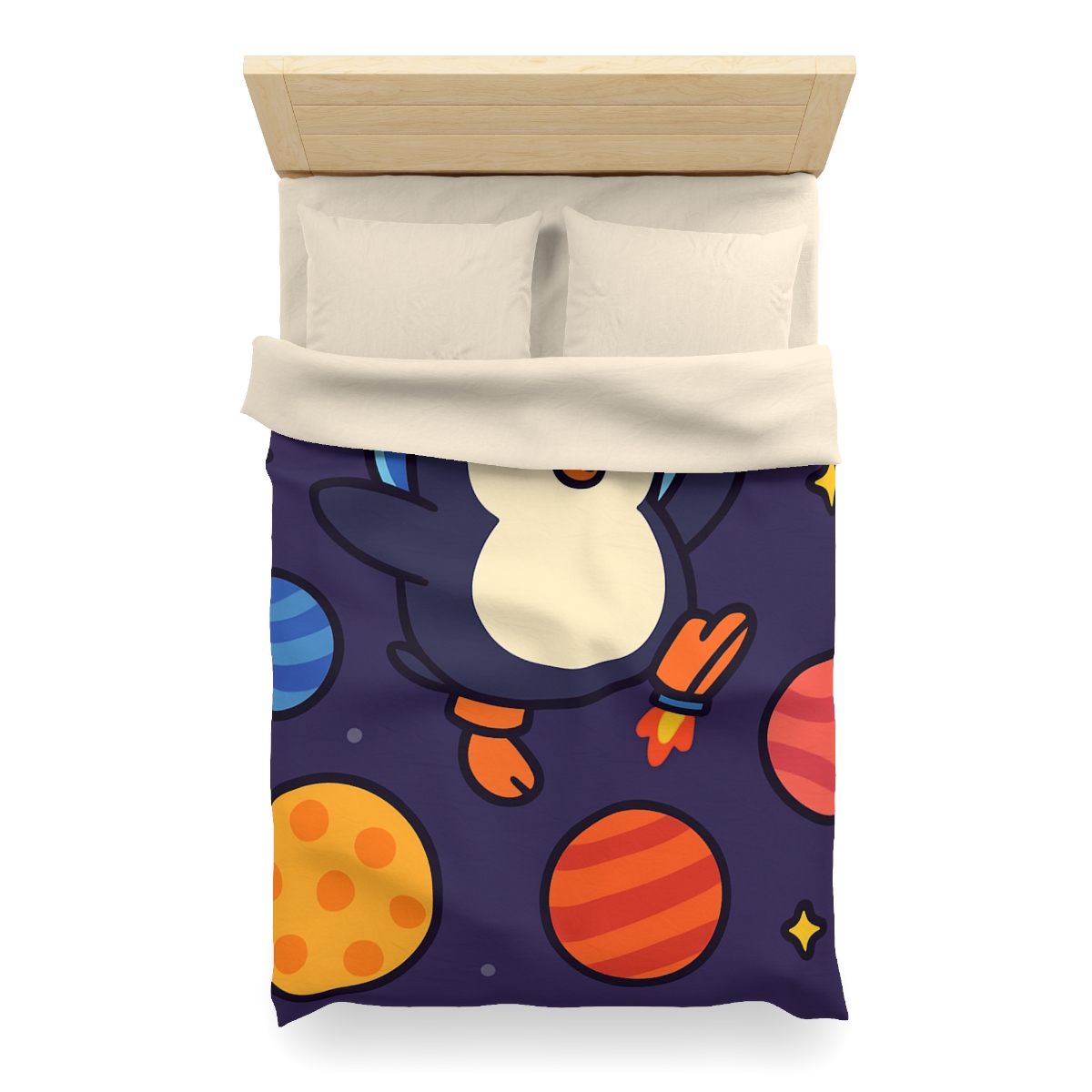 Planet Hopping Penguin Adventure stylish duvet covers