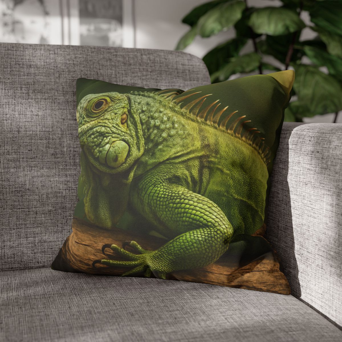 Verdant Stillness Green Iguana designer print pillow cases