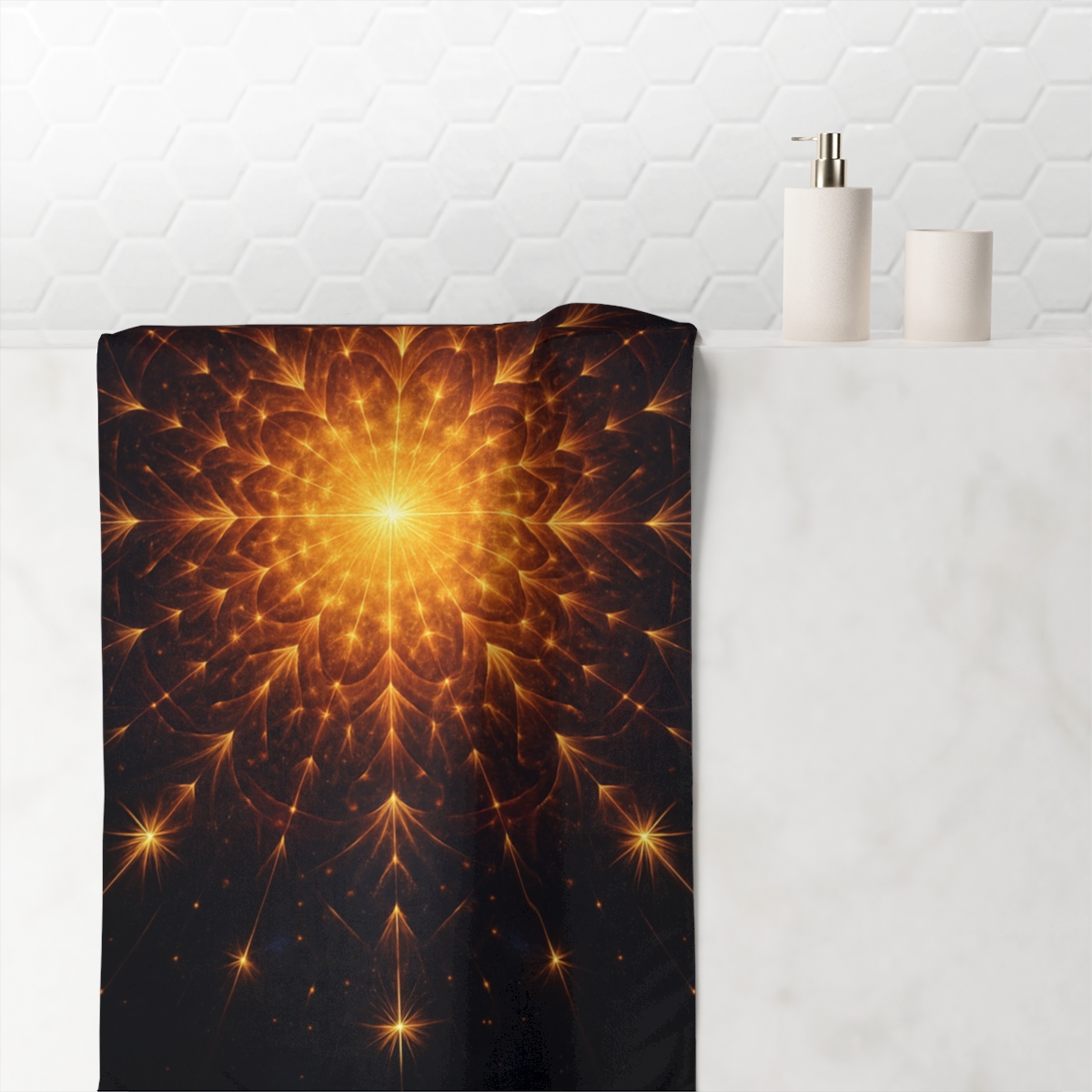 Photon Burst Mandala designer printed towels