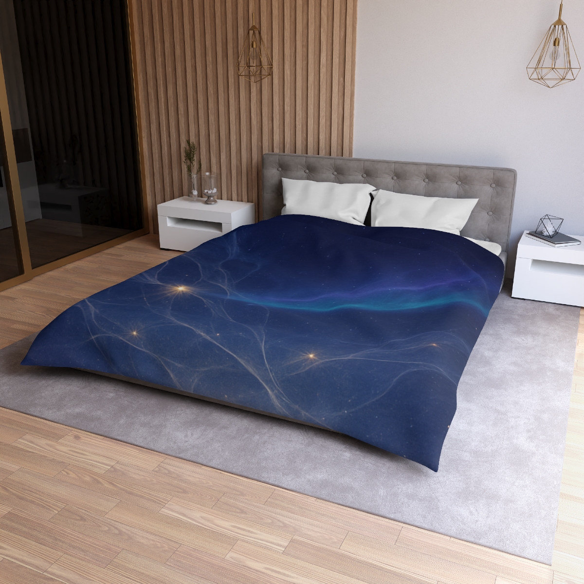 Nebular Lattice Aurora designer printed duvets