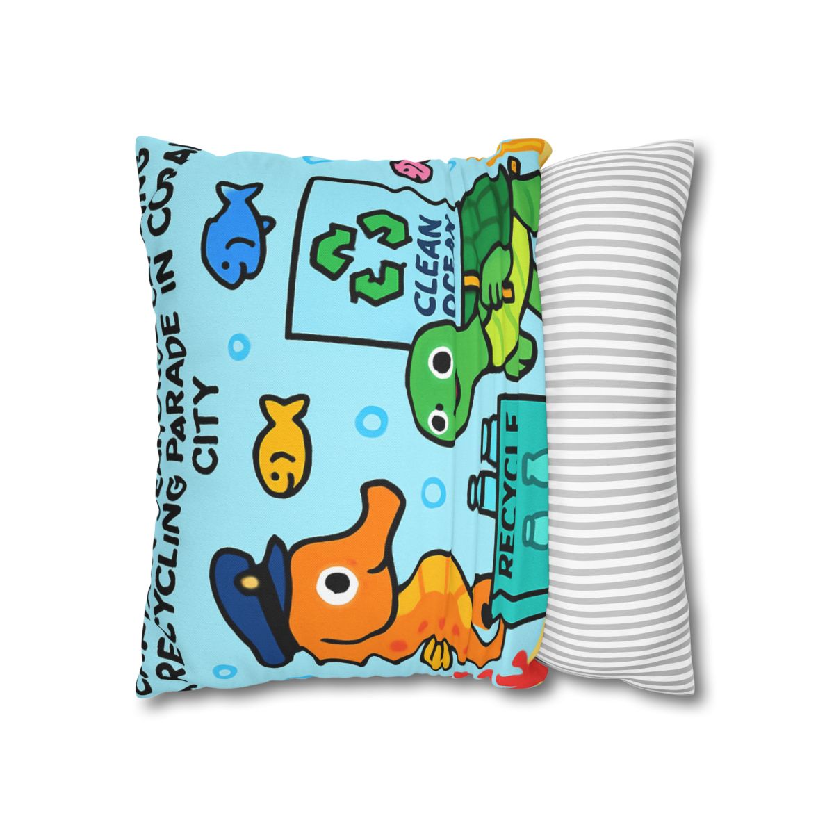 Coral City Recycling Parade With Captain Seahorse soft cotton pillow cases