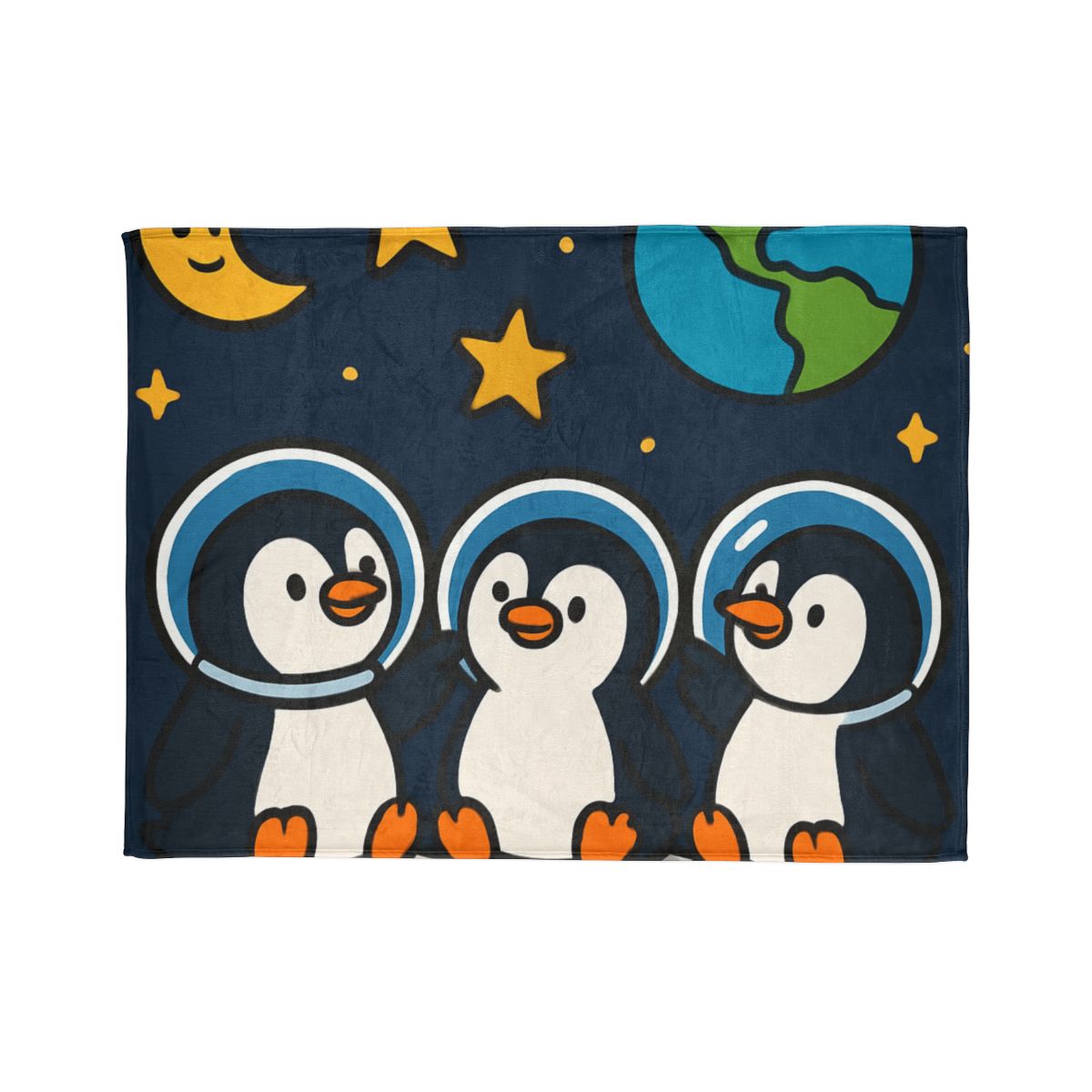 Stargazing Penguins On The Moon designer printed blankets
