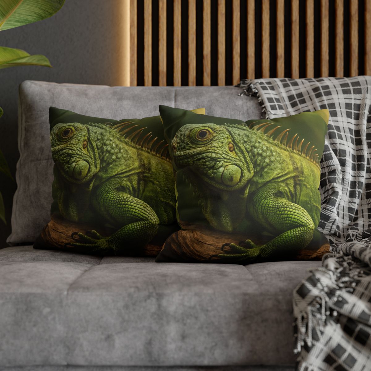 Verdant Stillness Green Iguana designer print pillow cases