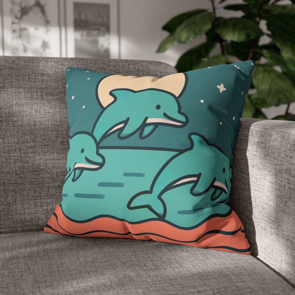 Moonlight Dolphin Parade trendy patterned pillow cases