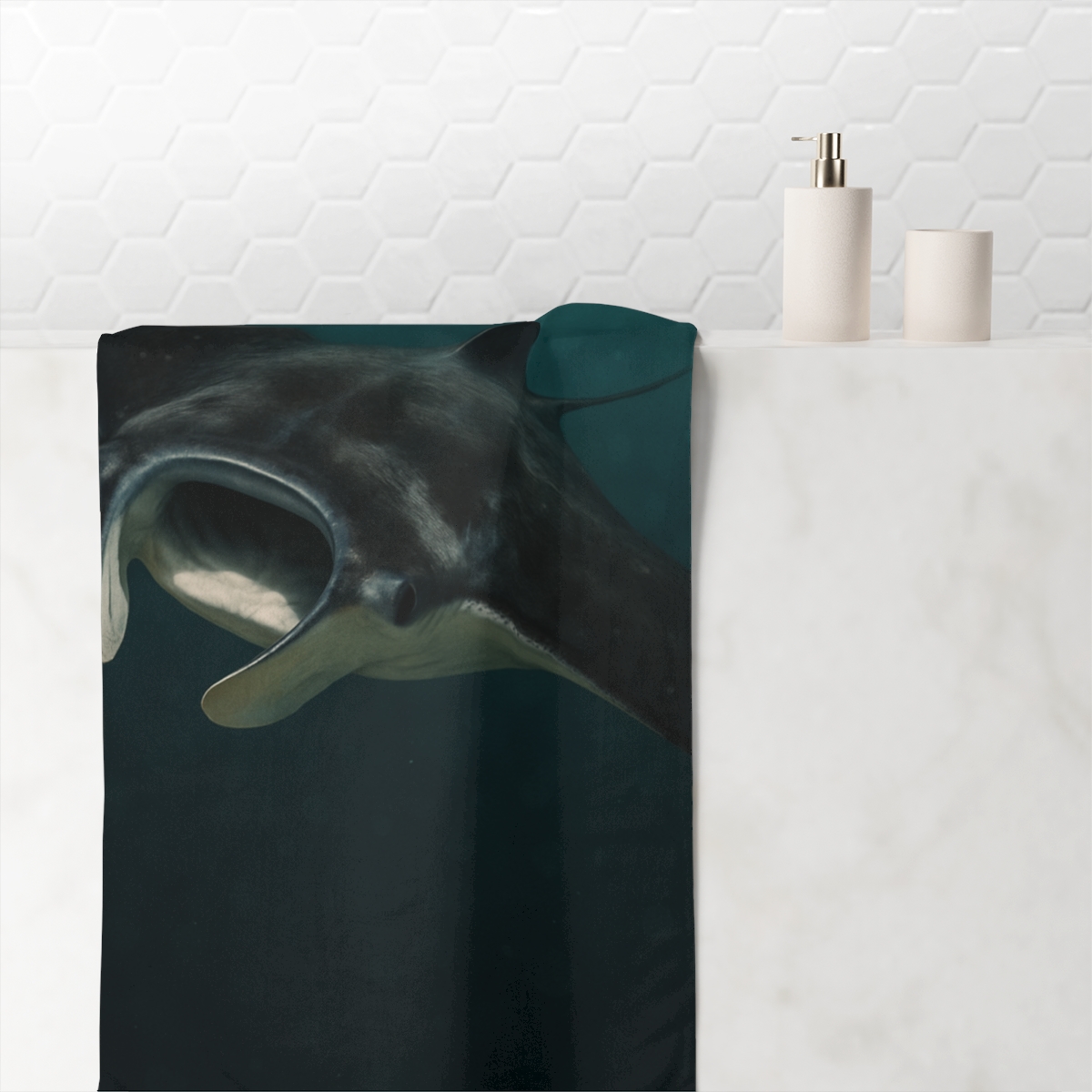 Starlit Current Manta Ray designer printed towels