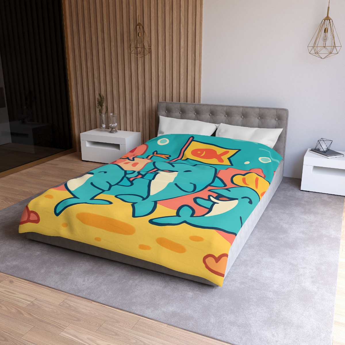 Coral City Dolphin Parade custom duvets