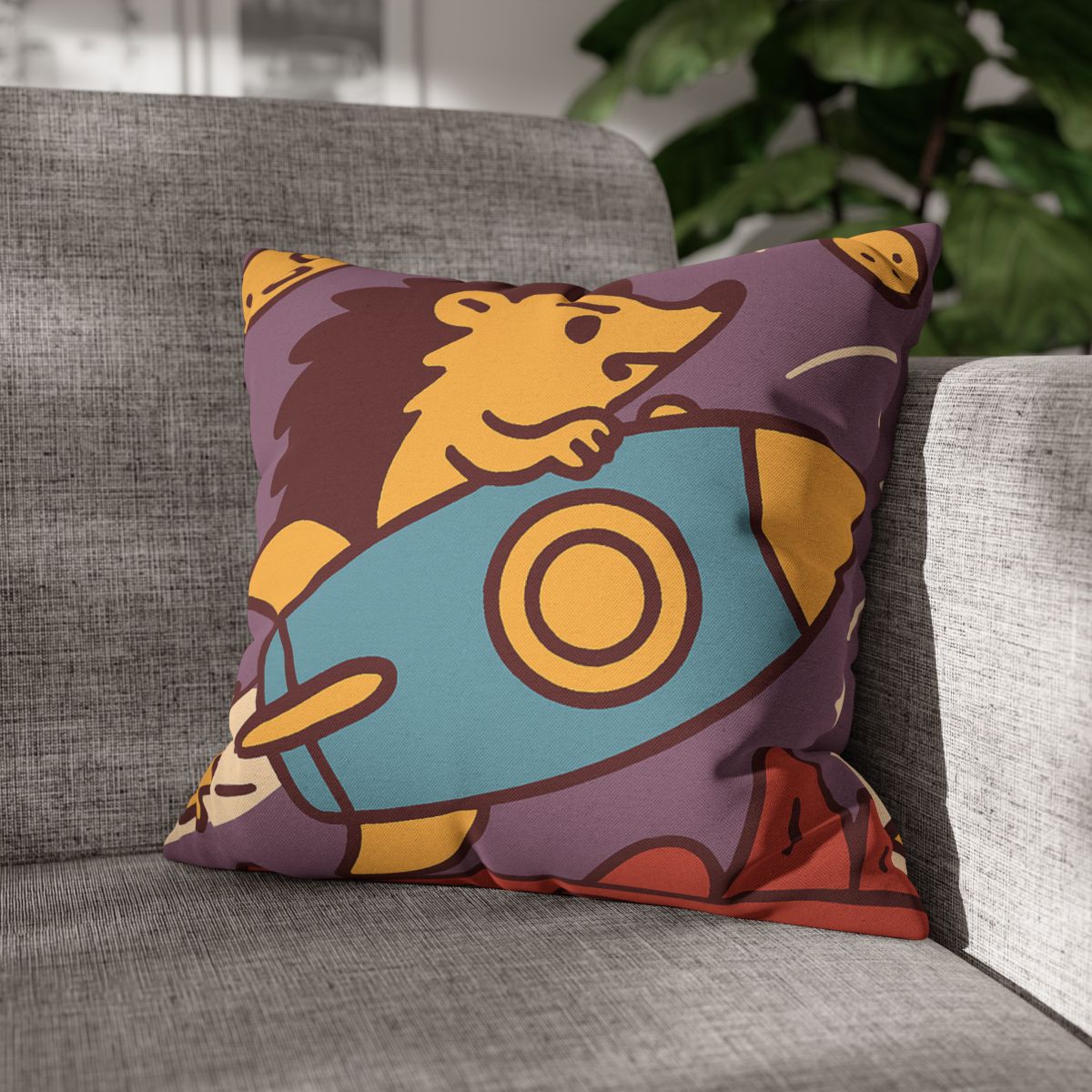 Rocket-Riding Hedgehog designer print pillow cases