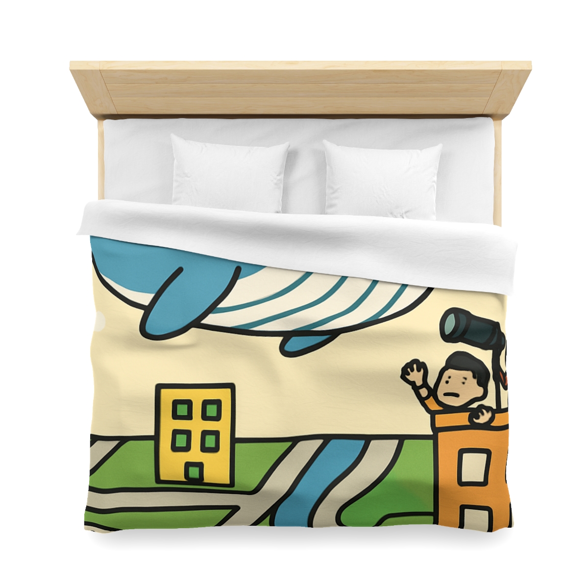 Sky Whale Over The Map City personalized bedding duvets