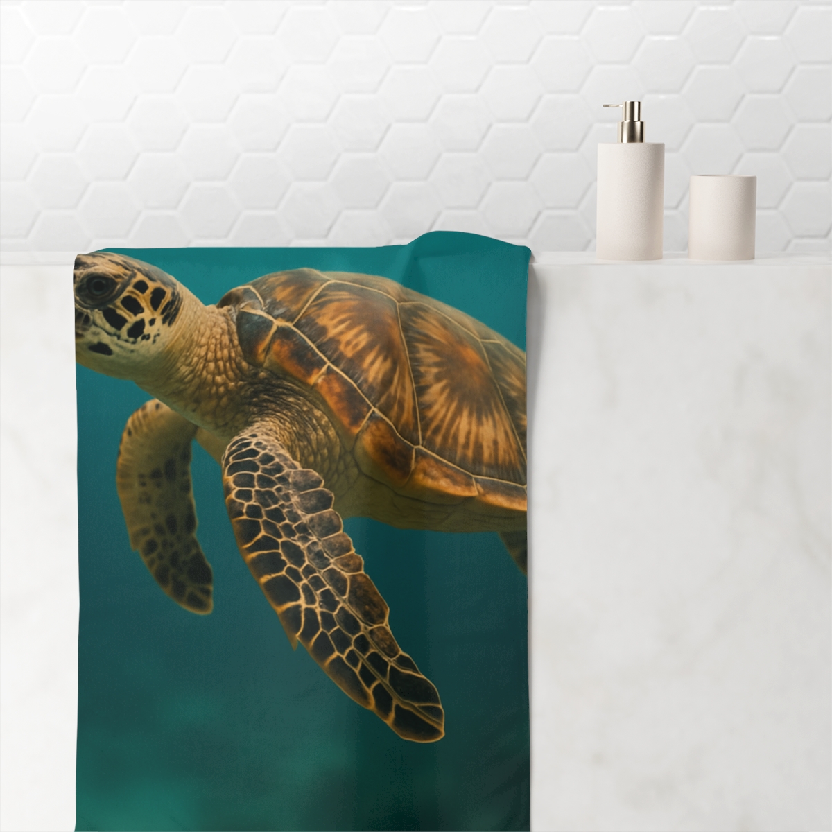 Tidal Drift Hawksbill Sea Turtle stylish beach towels