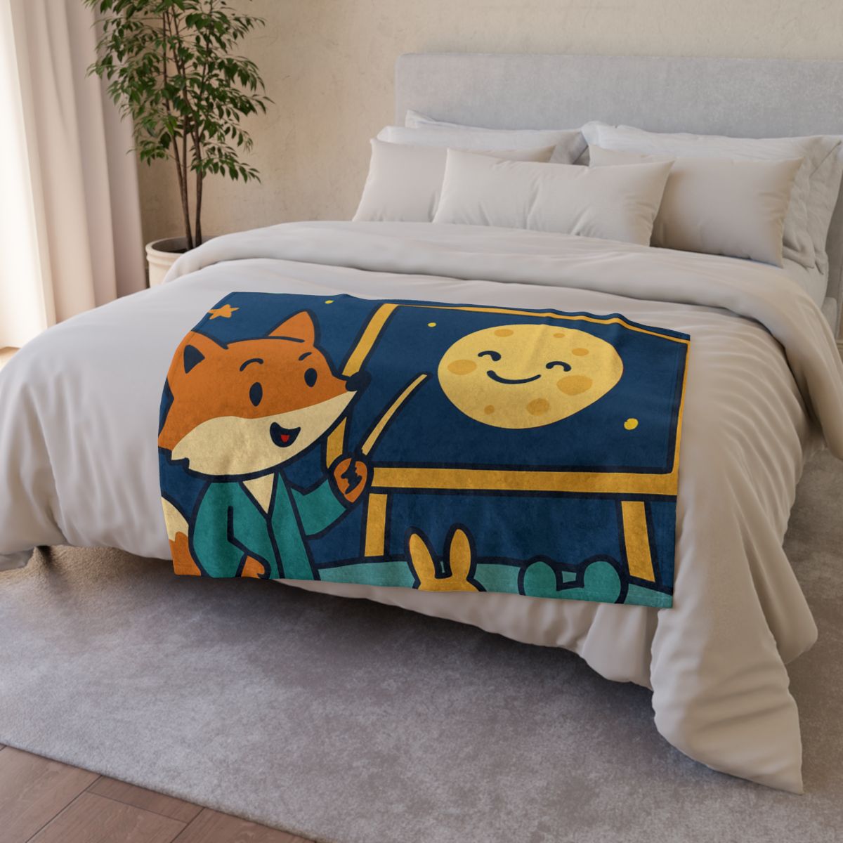 Stargazing Fox And Moon Classroom soft fleece blankets