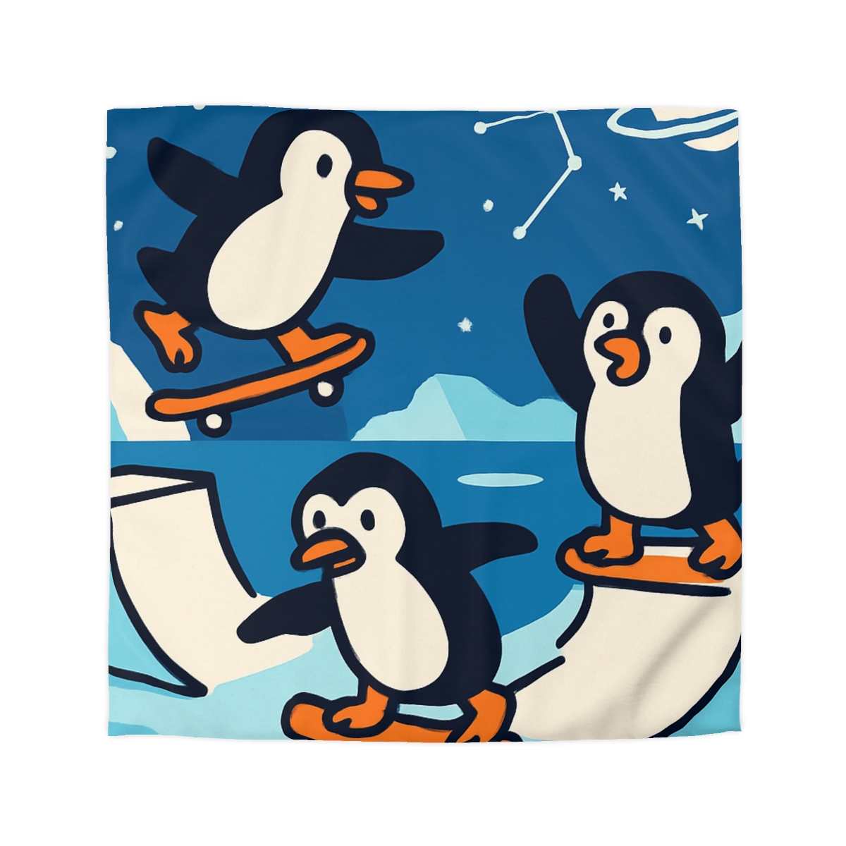 Galaxy Skate Park Penguins stylish duvet covers