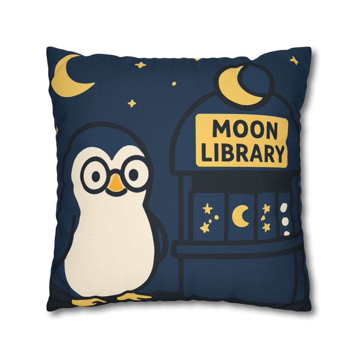 Moonlight Library Run By A Wise Penguin Astronomer designer print pillow cases