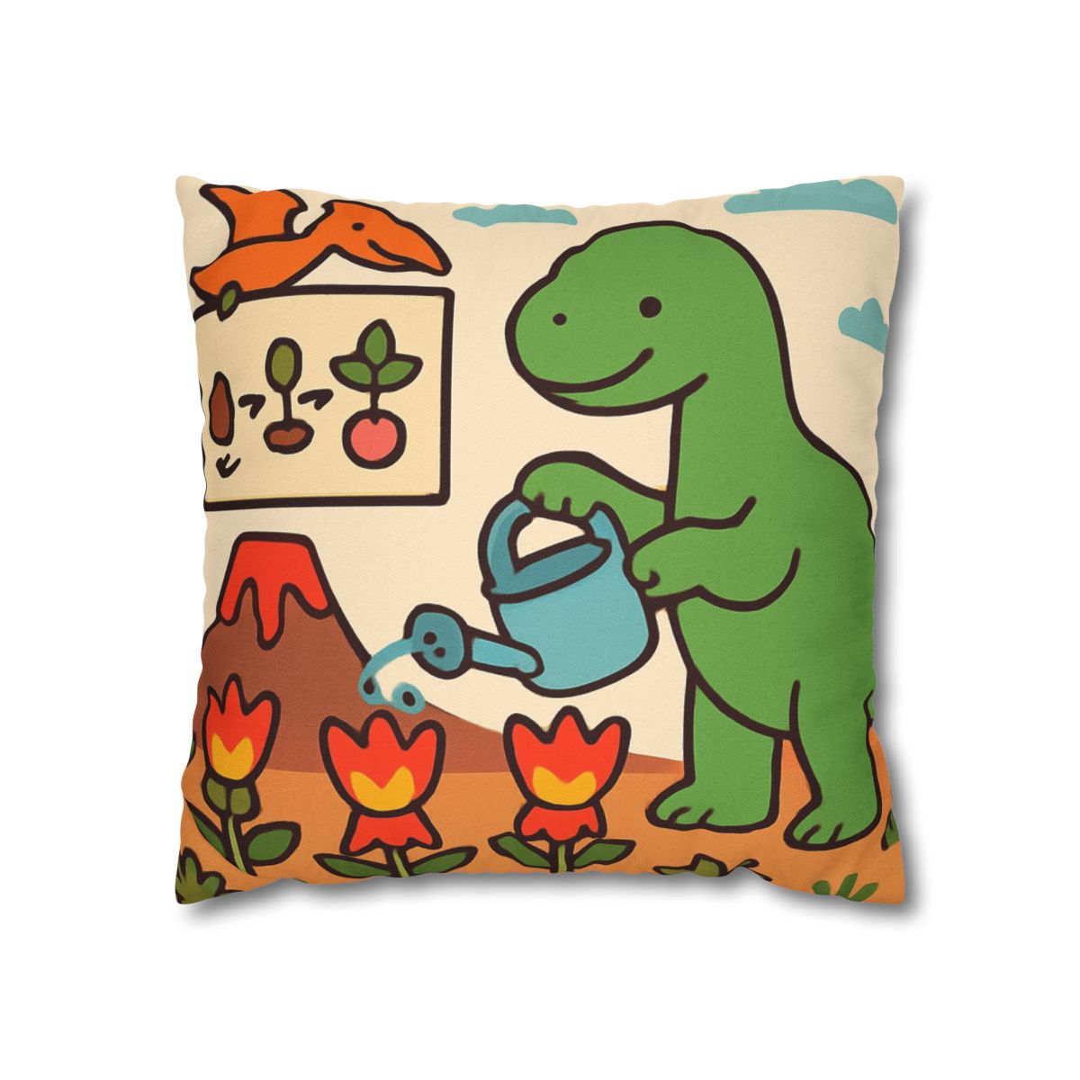 Volcano Garden Of Friendly Dinosaurs trendy patterned pillow cases