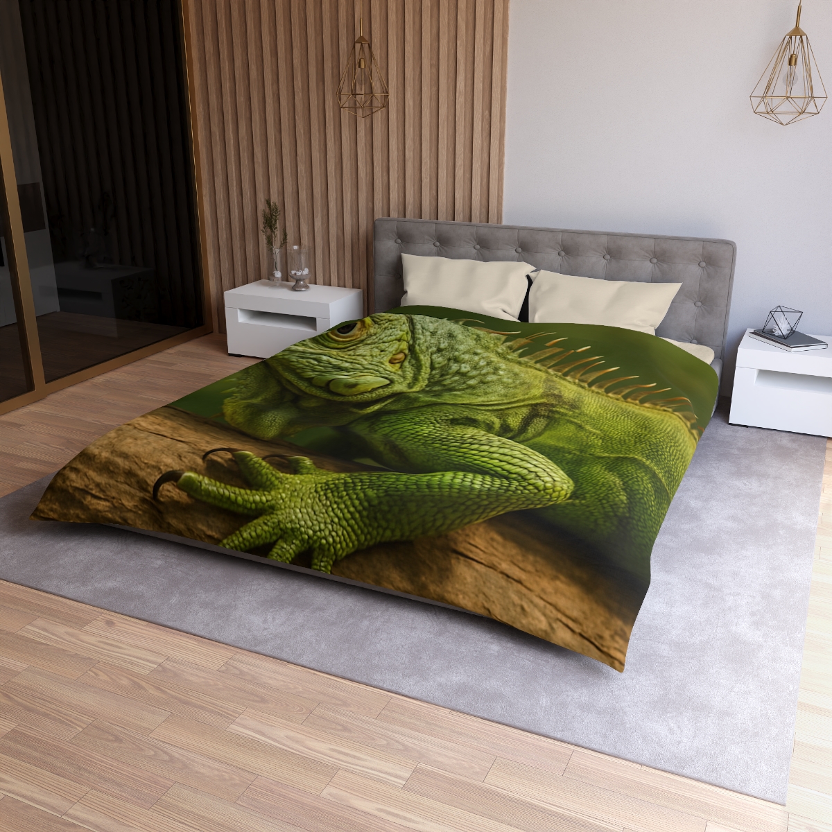Verdant Stillness Green Iguana personalized bedding duvets