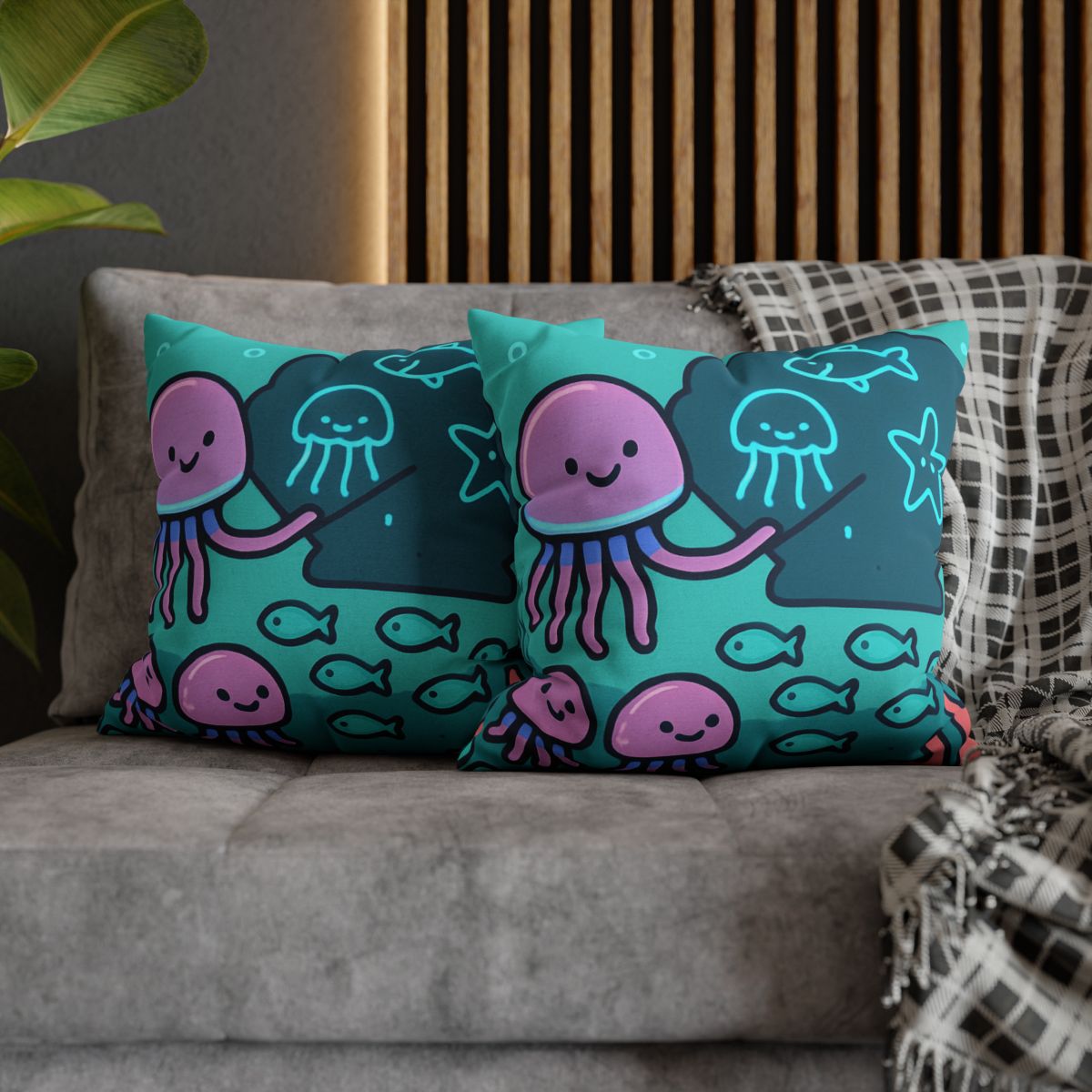 Bioluminescent Reef School With Glow Jellyfish custom pillow cases
