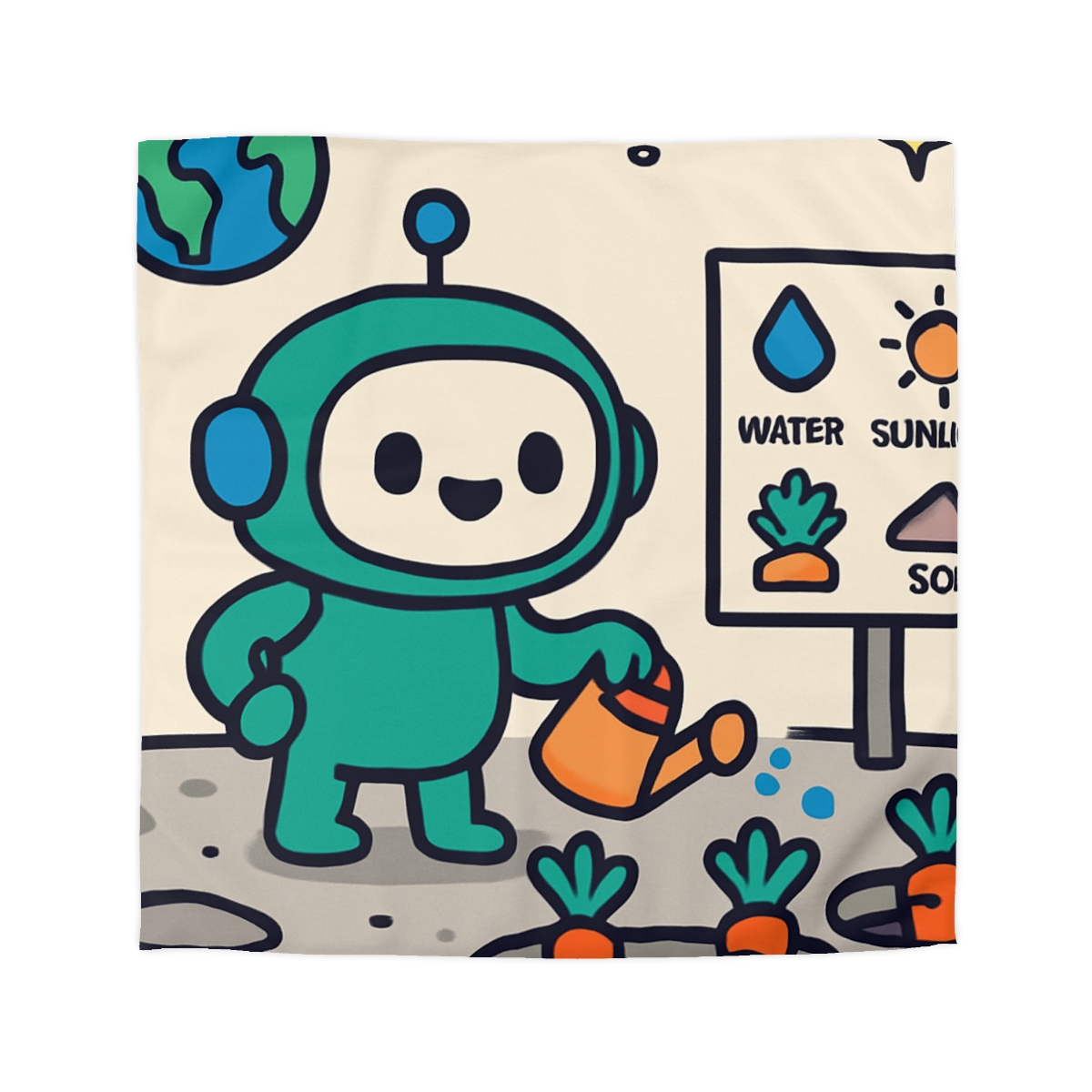 Moon Garden Robot Growing Crater Carrots custom duvets