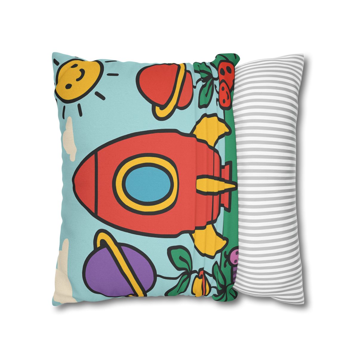 Rainbow Rocket Garden designer print pillow cases