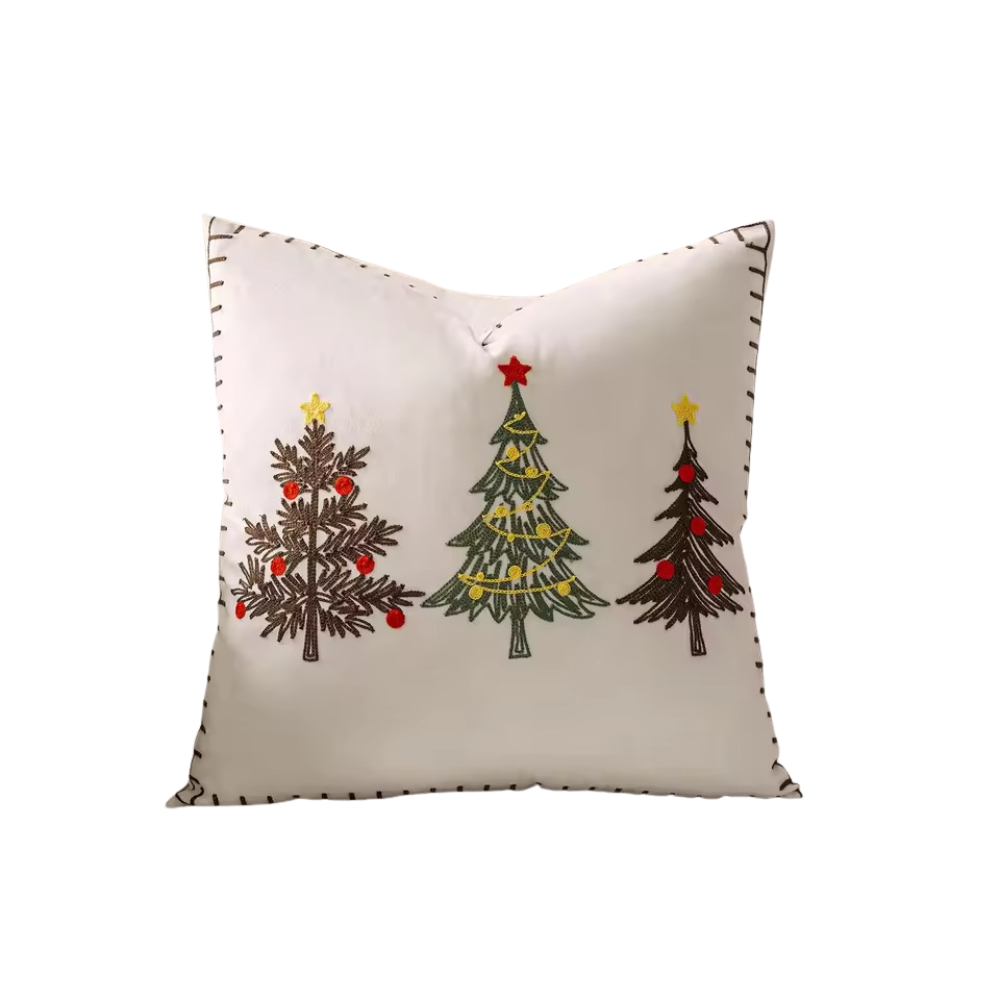 Embroidered Christmas Tree Velvet Cushion Cover
