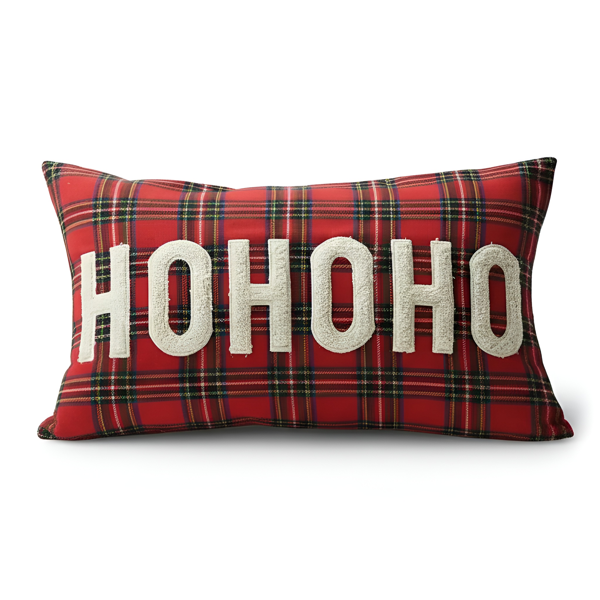 Christmas Themed Plaid Cushion Cover With Embroidered Snowflake Design
