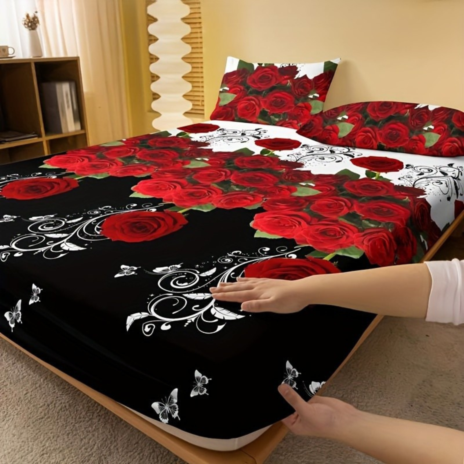 Rose Printed Fitted Sheet For Bedroom 
