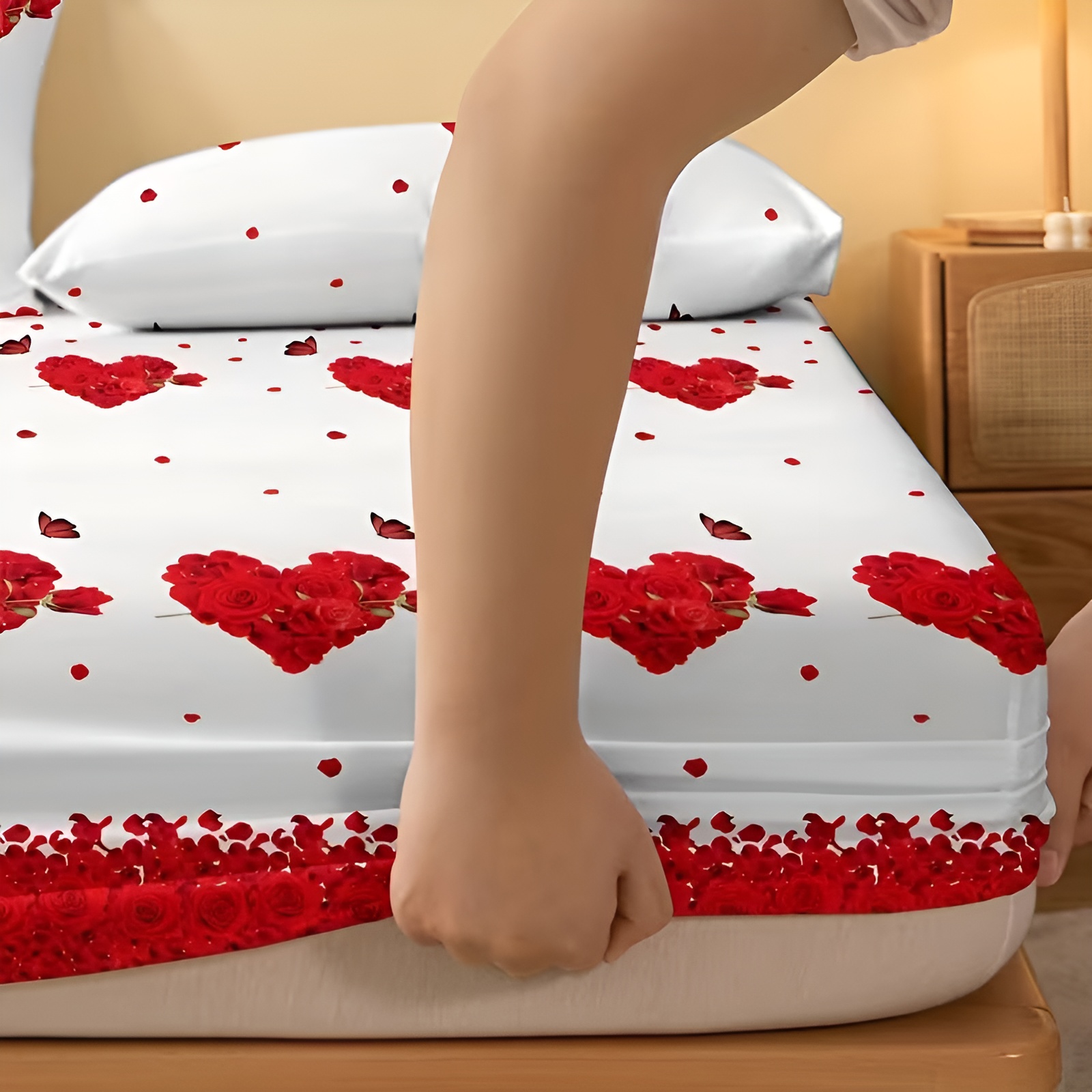 Rose Printed Fitted Sheet With Deep Pocket Design