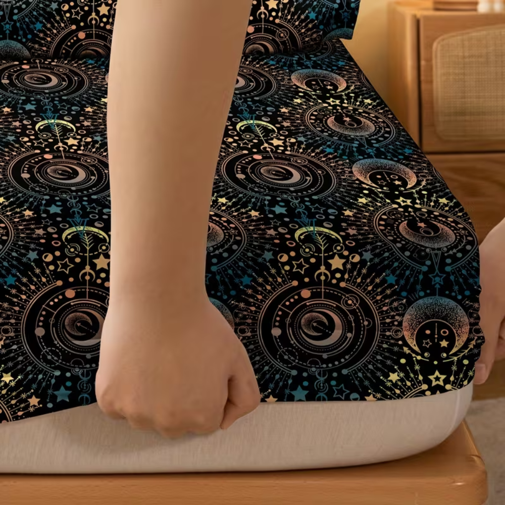 Universe Pattern Printed Fleece Fitted Bed Sheet For Bedroom