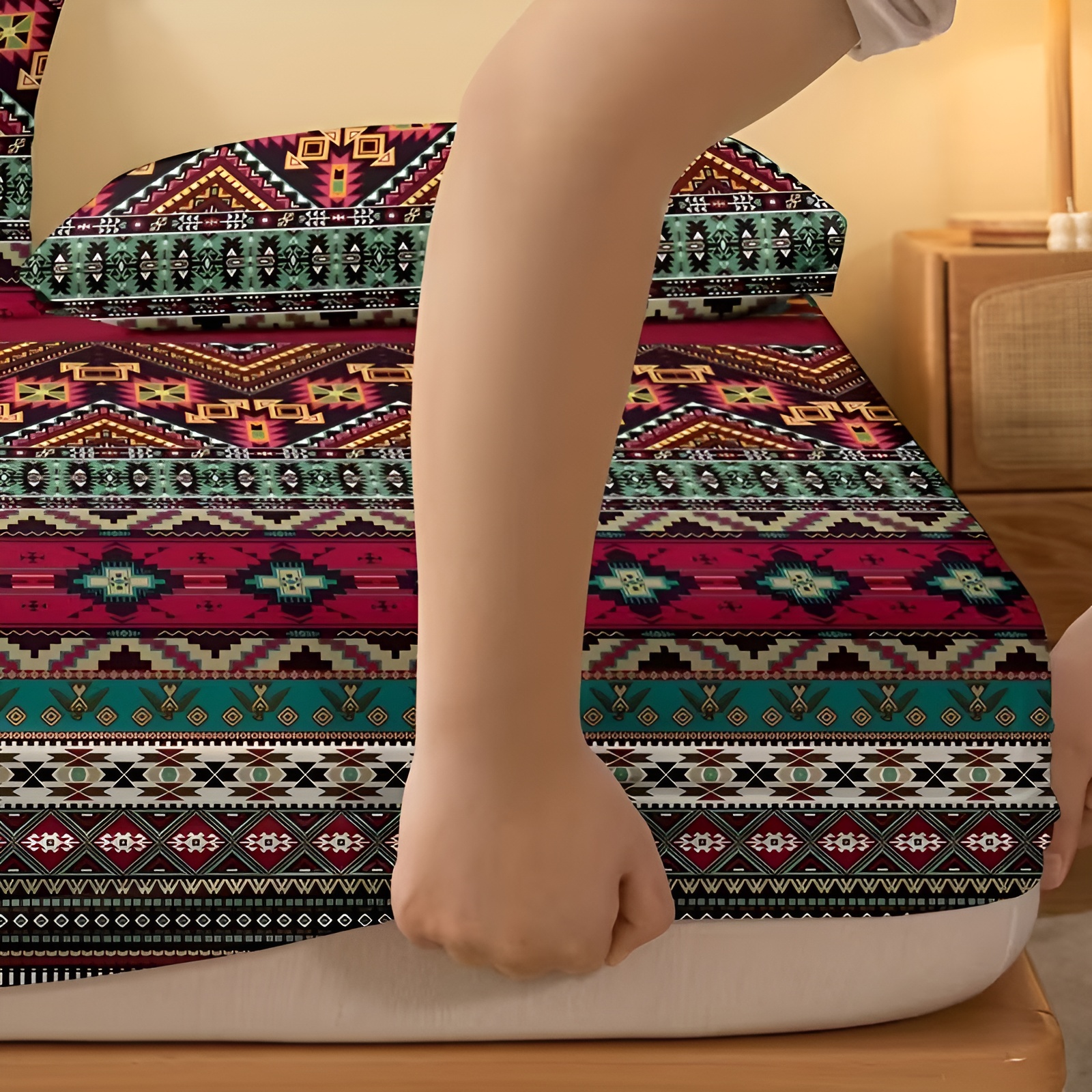 Bohemian Geometric Tribal Pattern Fitted Sheet