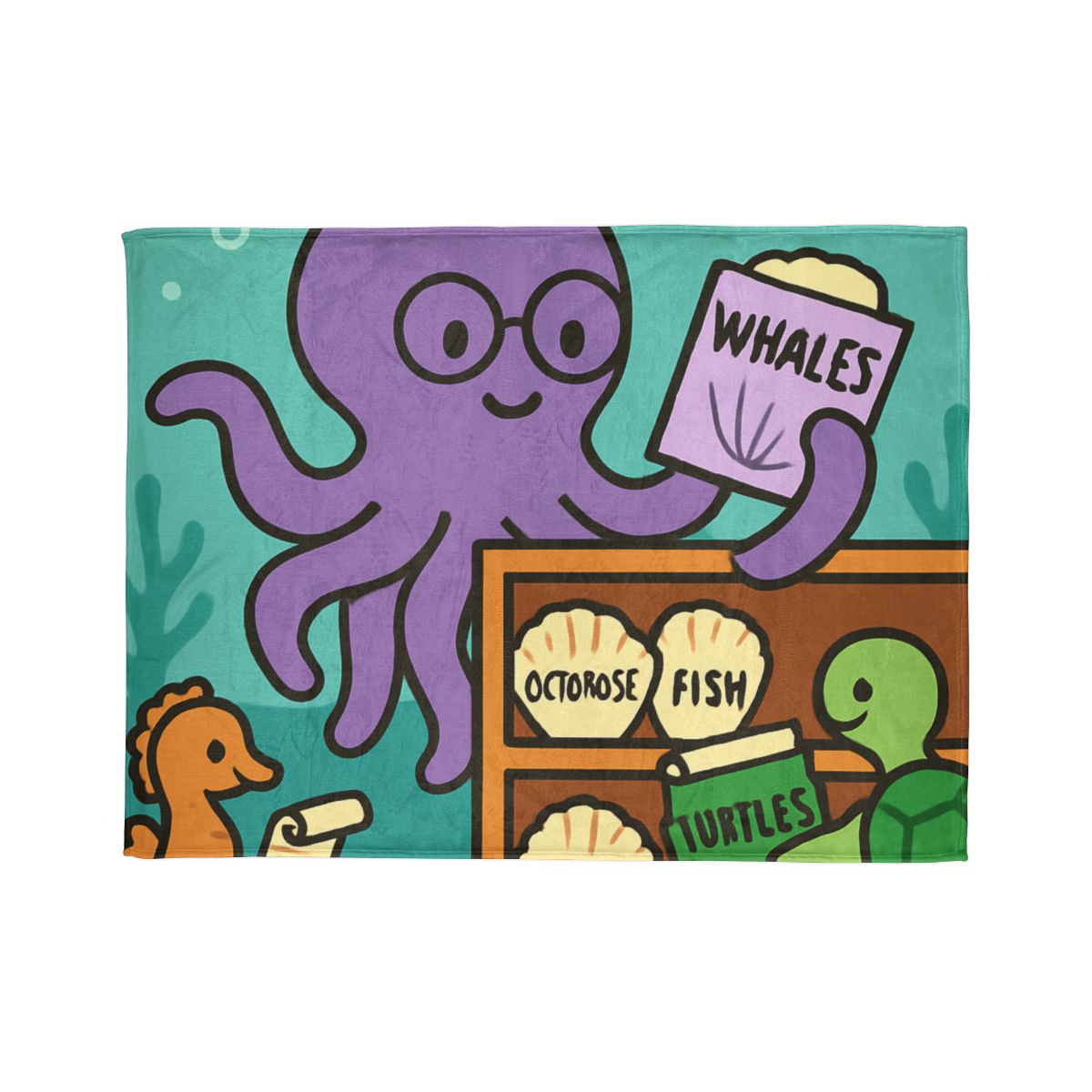 Undersea Library Of The Curious Octopus stylish throw blankets