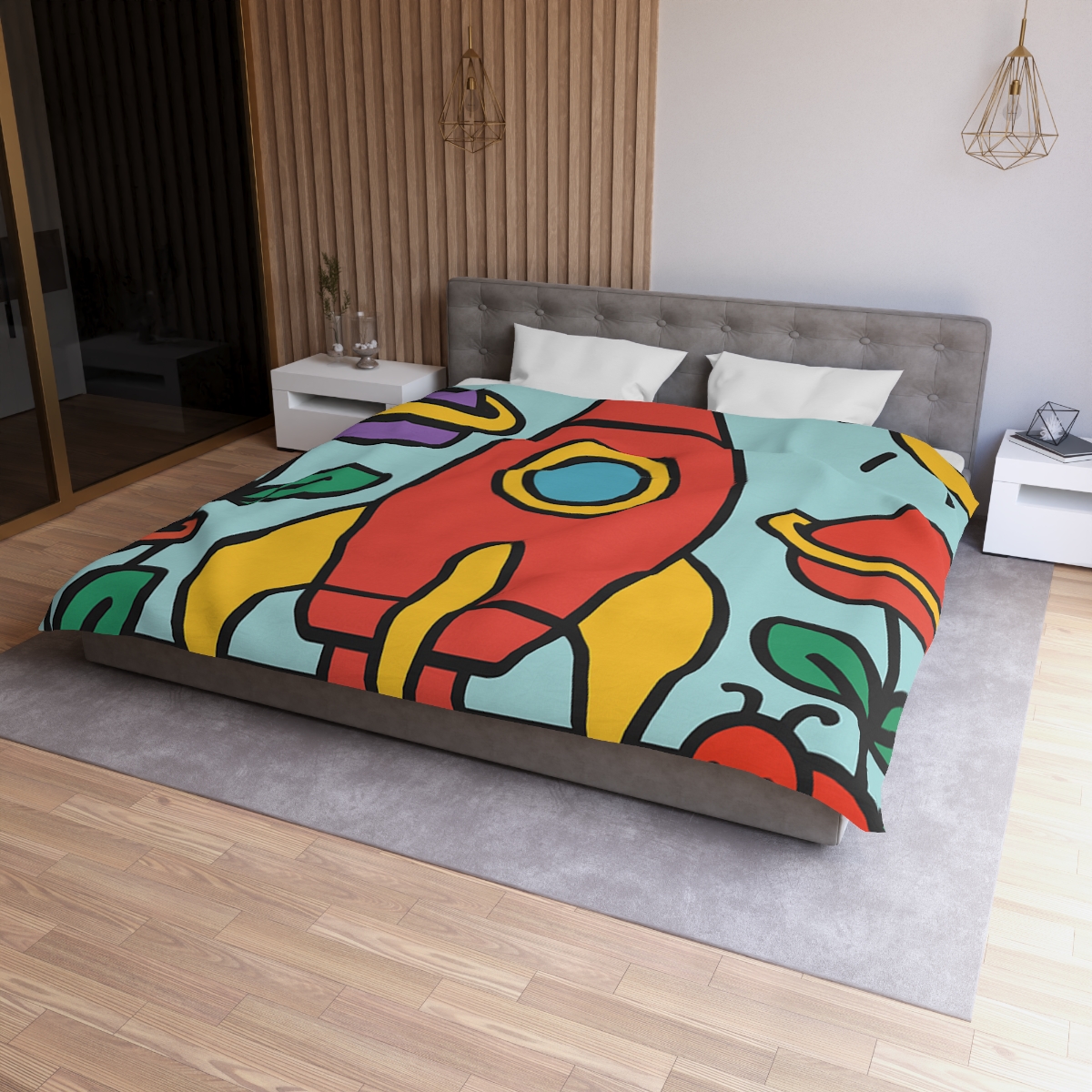 Rainbow Rocket Garden personalized bedding duvets