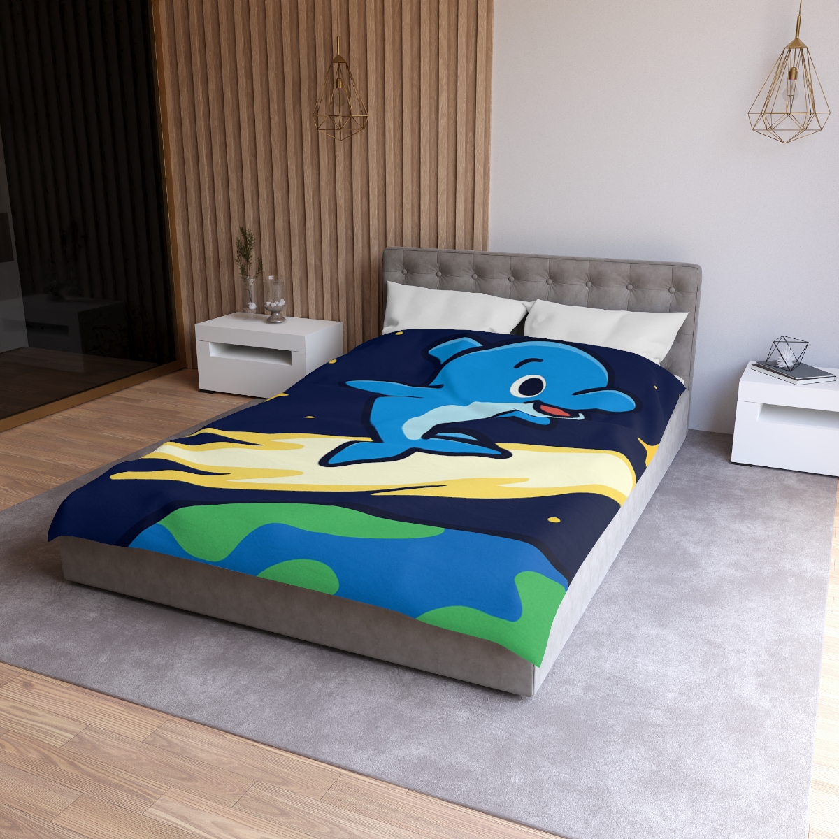 Cosmic Dolphin Comet Ride designer printed duvets