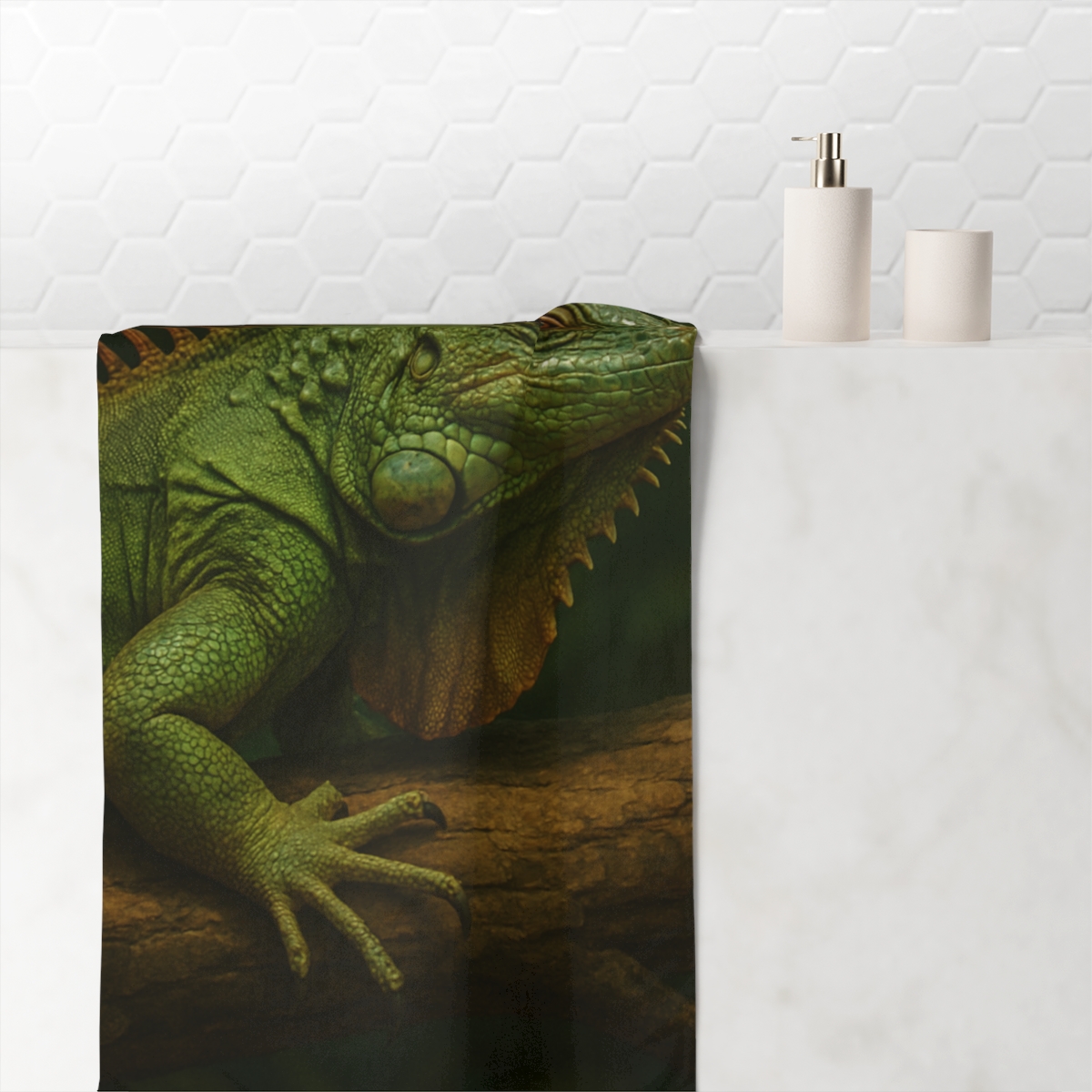 Emerald Perch Green Iguana soft cotton towels