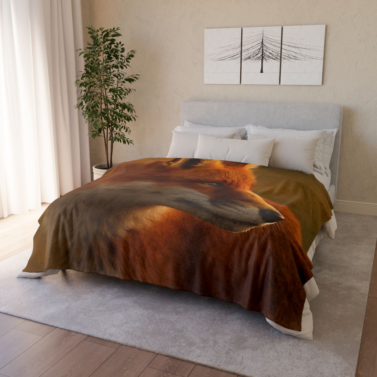 Crimson Whisper Red Fox personalized cozy blankets