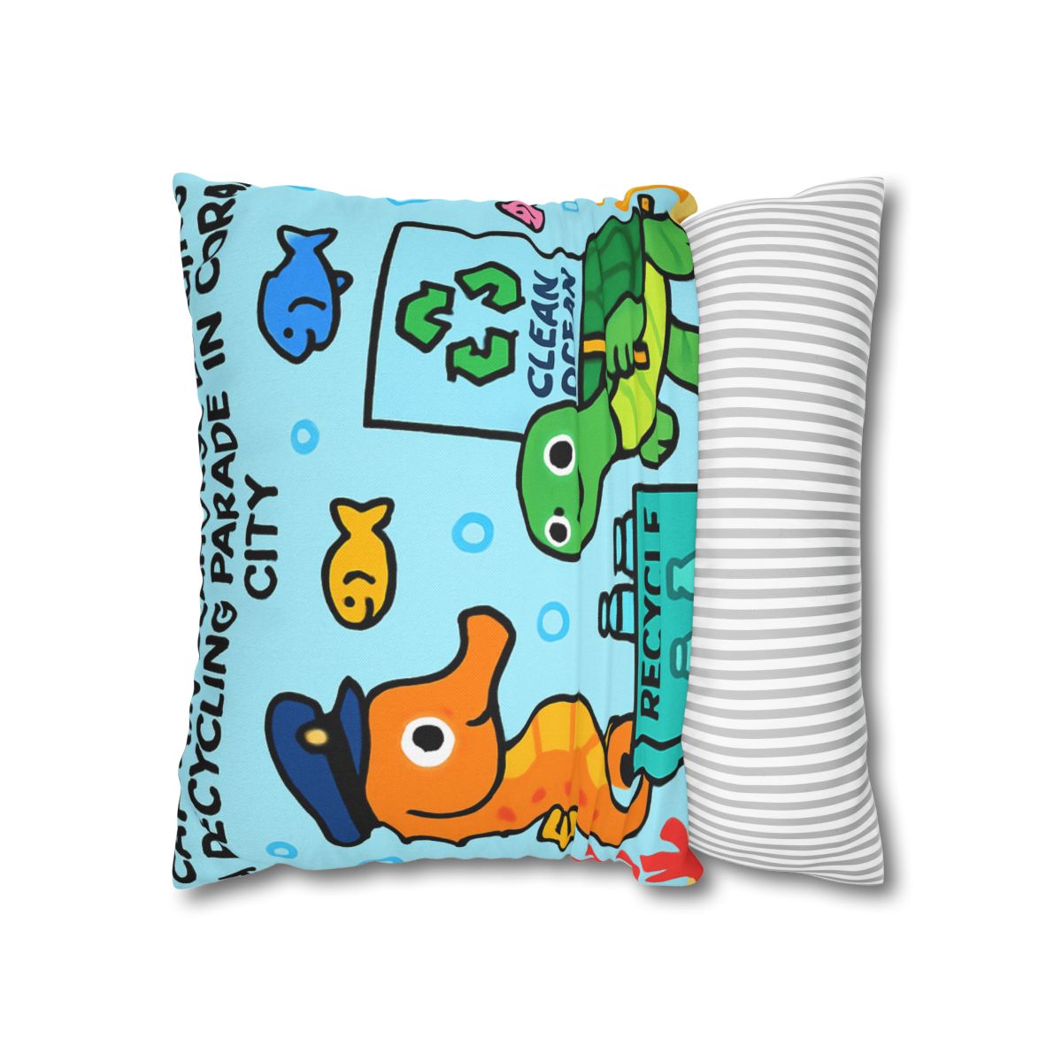 Coral City Recycling Parade With Captain Seahorse soft cotton pillow cases