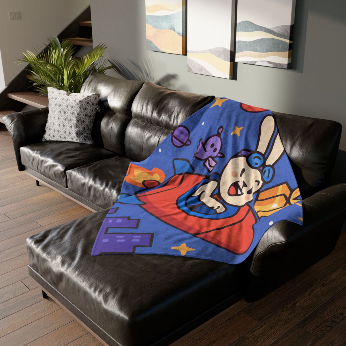 Rocket Rabbit Space Delivery personalized cozy blankets