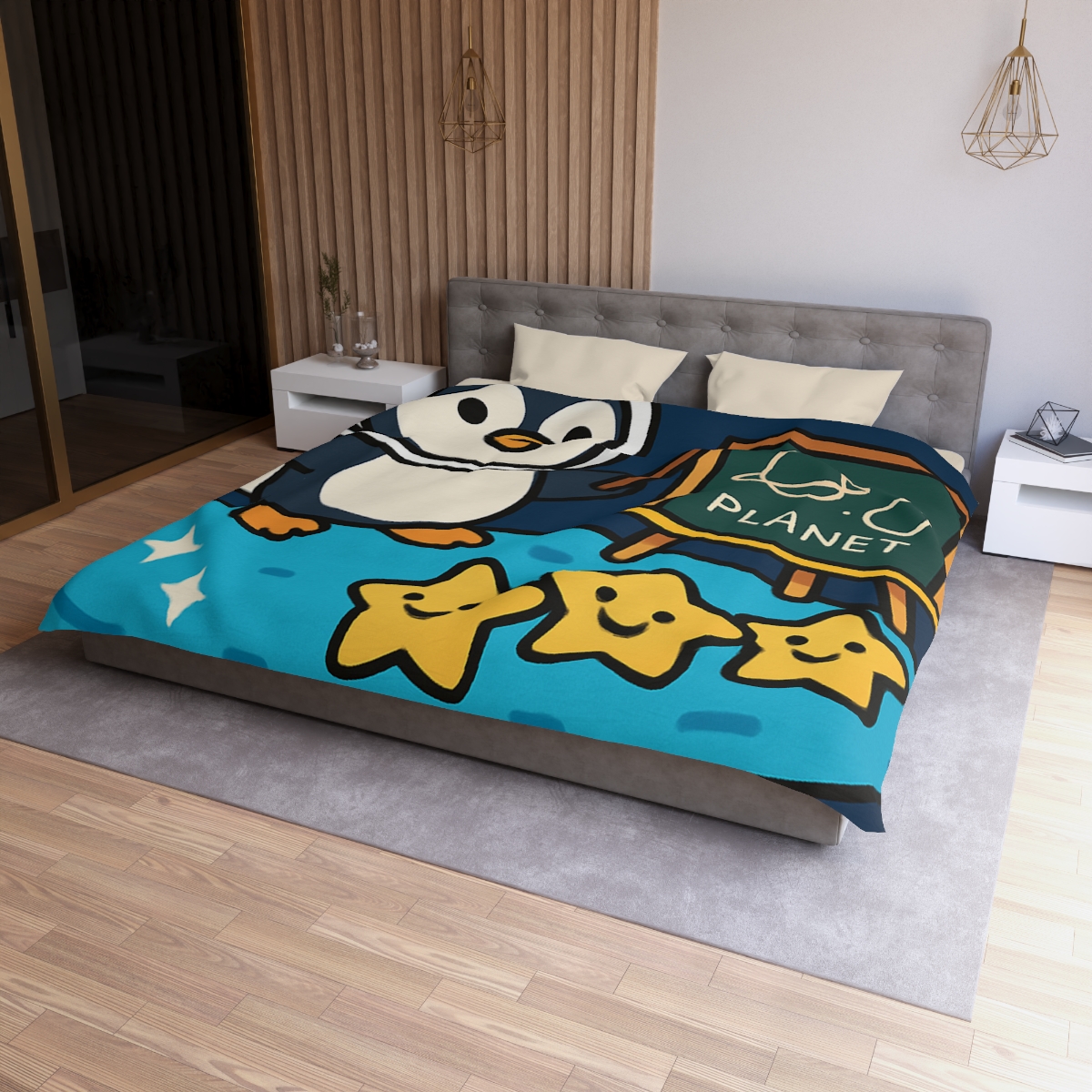 Comet Classroom With Captain Penguin designer printed duvets