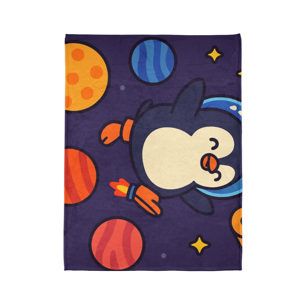 Planet Hopping Penguin Adventure personalized cozy blankets