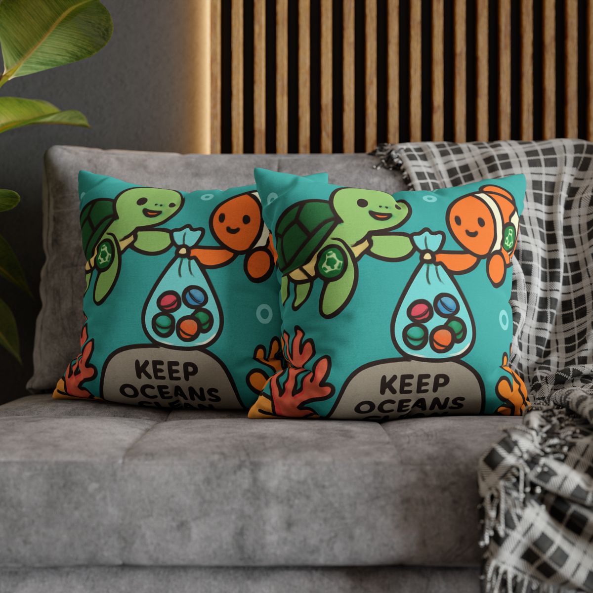 Coral Reef Cleanup Crew soft cotton pillow cases