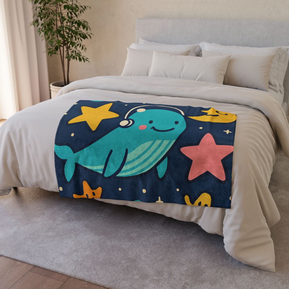 Starship Space Whale Adventure soft fleece blankets
