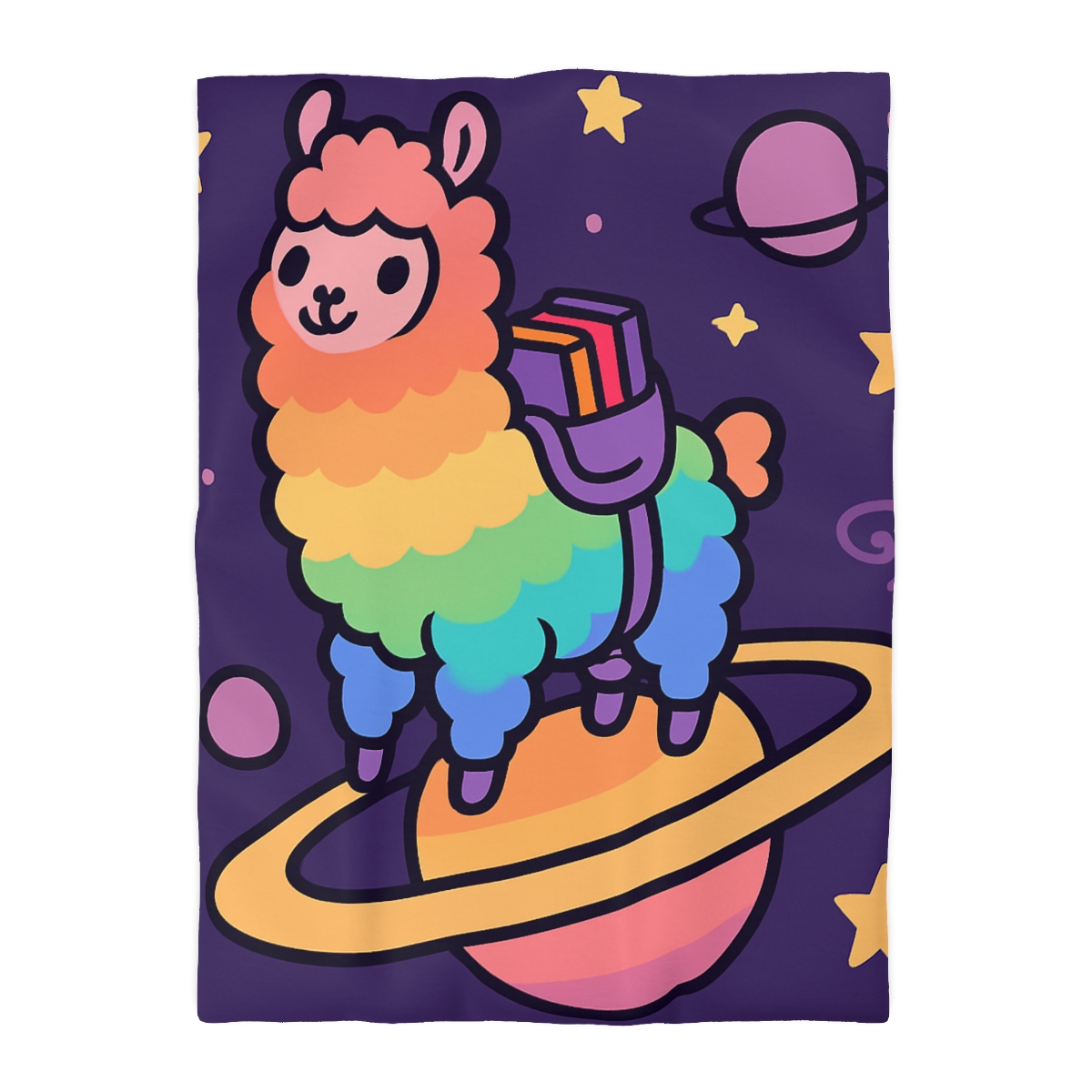 Galaxy Riding Rainbow Llama personalized bedding duvets