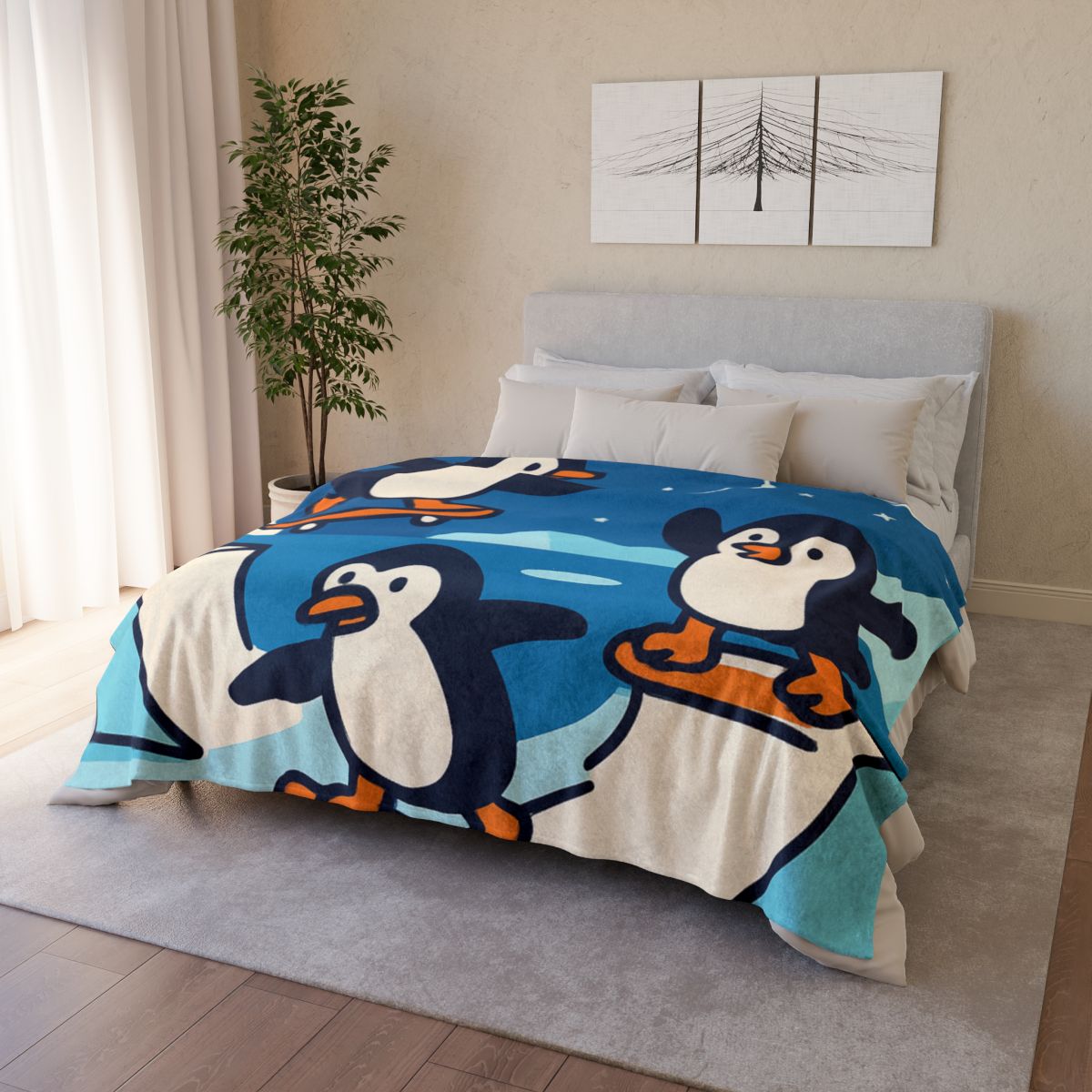 Galaxy Skate Park Penguins decorative home blankets