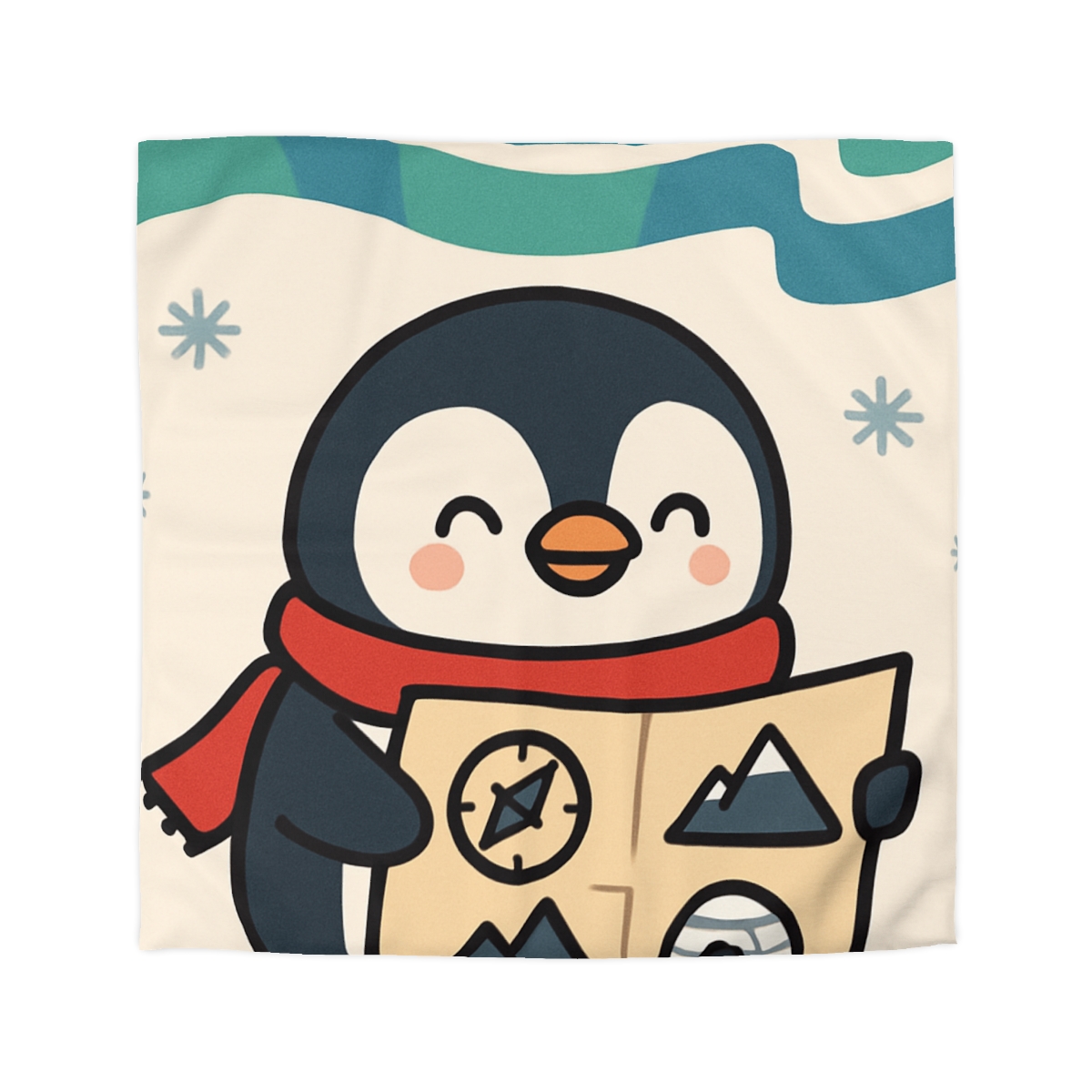 Polar Lights Penguin Map Quest designer printed duvets