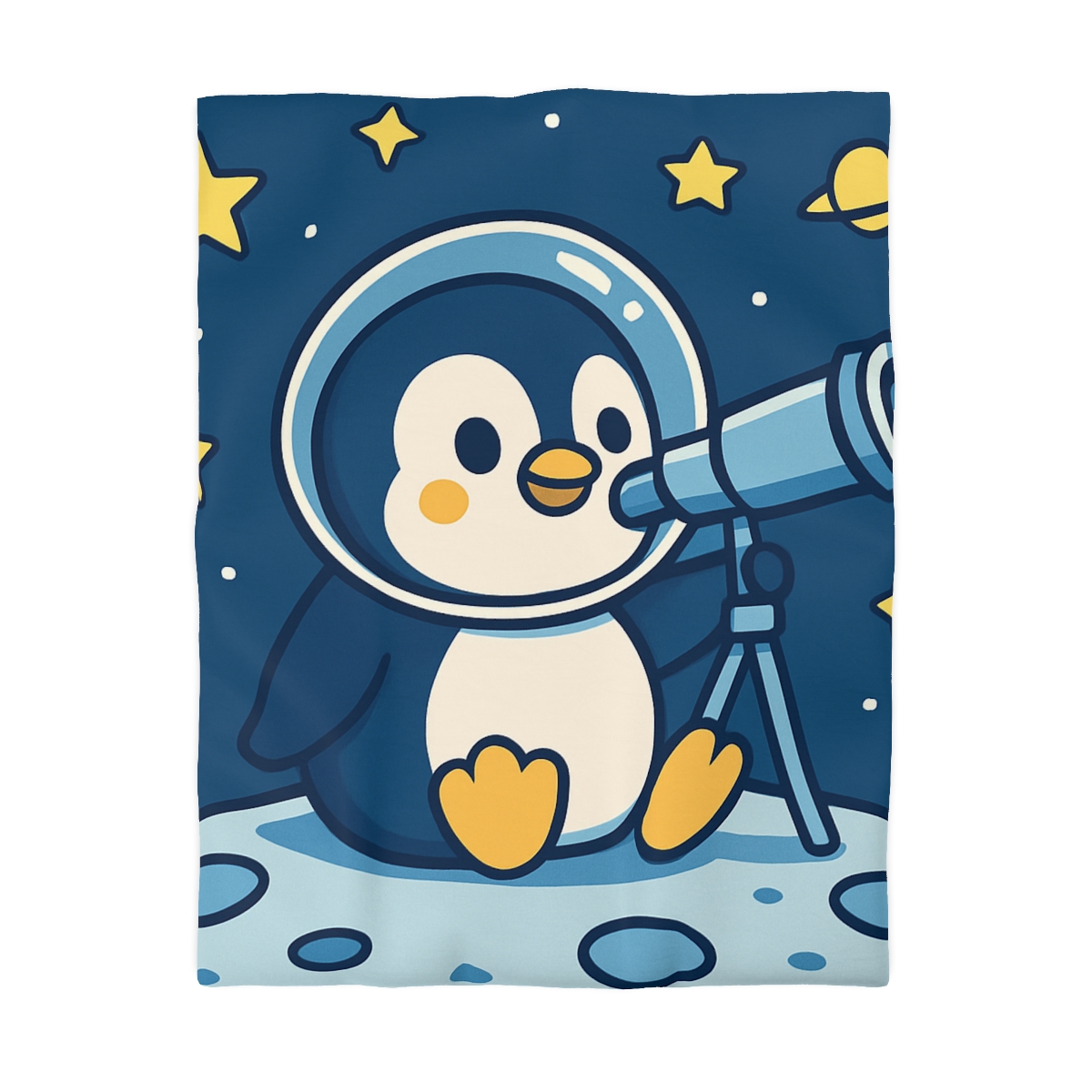 Stargazing Penguin On The Moon personalized bedding duvets