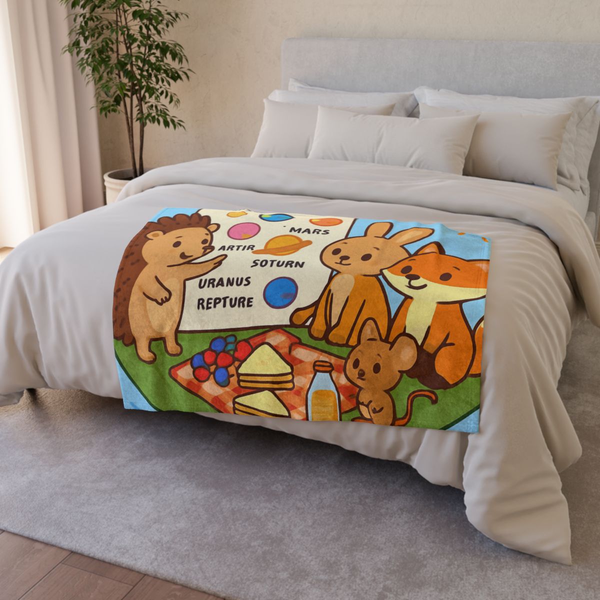 Solar System Picnic On A Floating Leaf stylish throw blankets