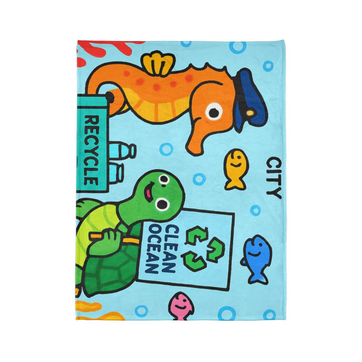 Coral City Recycling Parade With Captain Seahorse trendy patterned blankets
