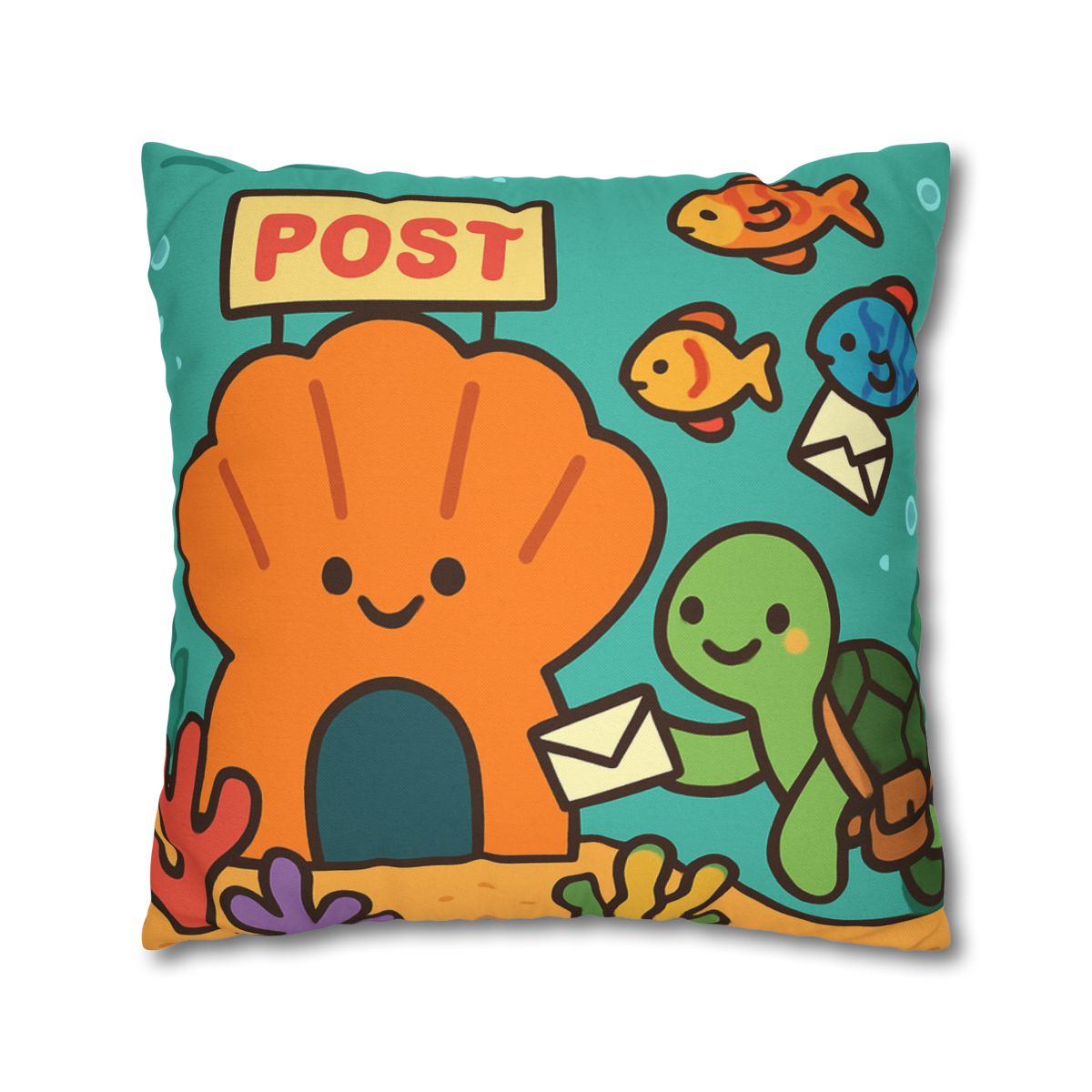 Coral Reef Post Office With Turtle Mail Carrier soft cotton pillow cases