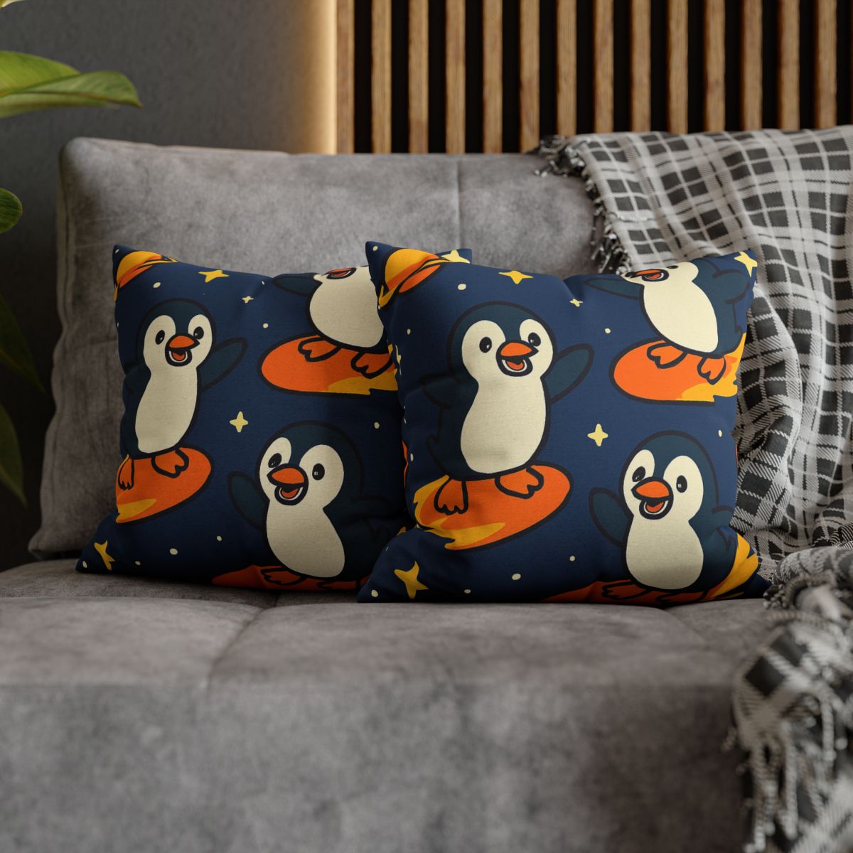 Comet Surfing Penguin Patrol comfortable bedding pillow covers